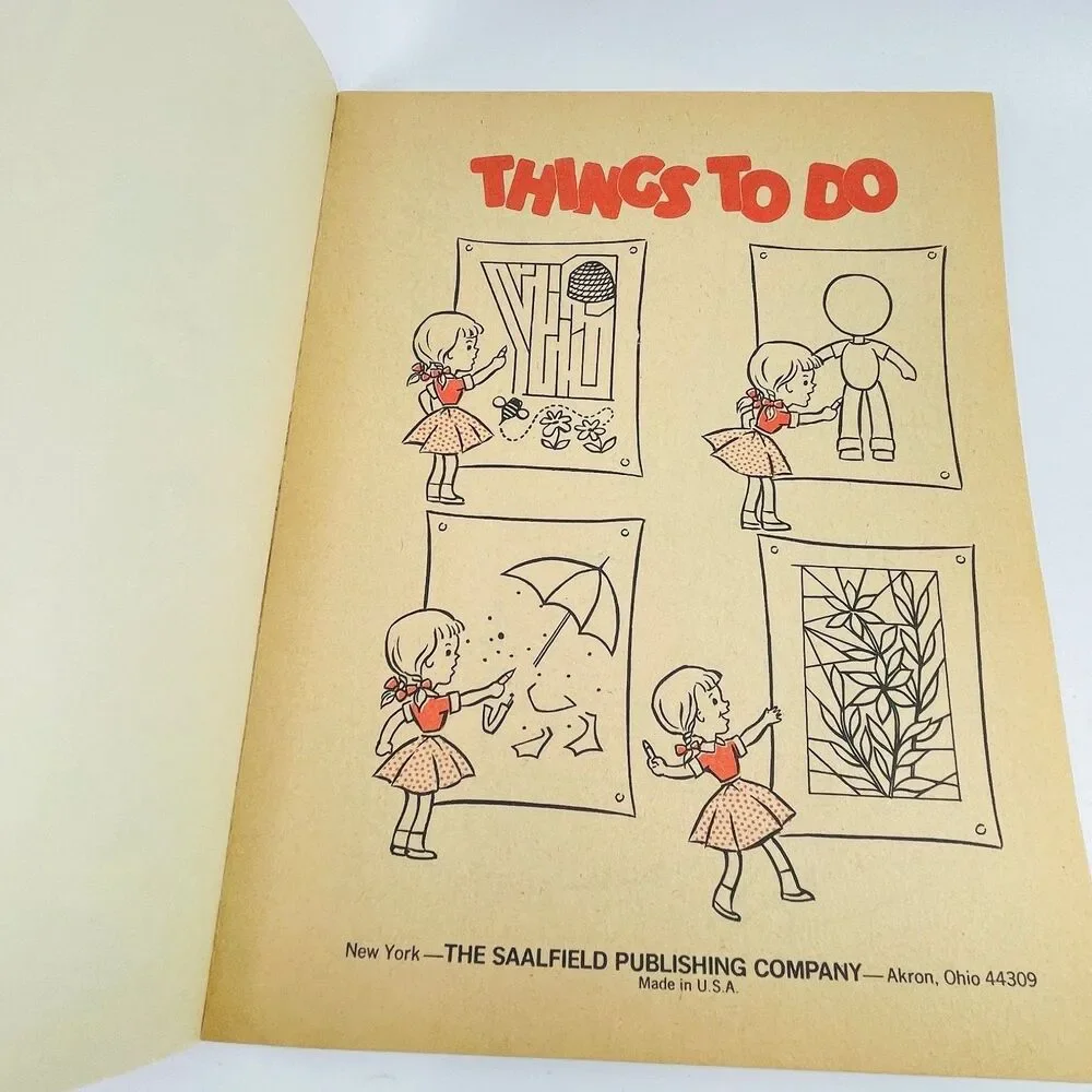 Things to Do Saalfield Vintage Coloring Book 3749 Activity Fun Uncolored